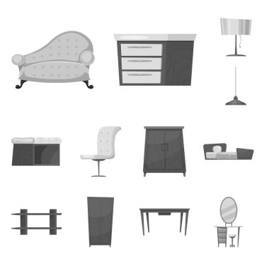 Mobilya ve daire işareti vektör tasarımı. Mobilya ve hisse senedi için ev vektör simge kümesi.