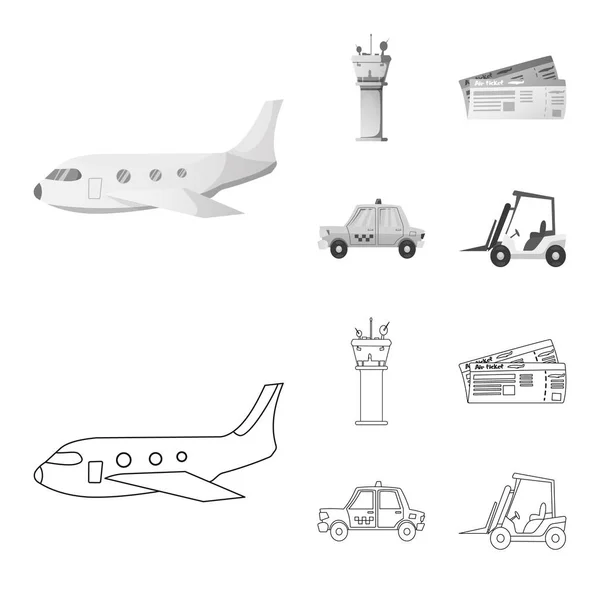 Διανυσματική σχεδίαση εικονίδιο αεροδρόμιο και αεροπλάνων. Σύνολο αεροδρόμιο και αεροπλάνο εικονογράφηση διάνυσμα απόθεμα. — Διανυσματικό Αρχείο