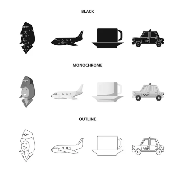 Diseño vectorial del aeropuerto y el símbolo del avión. Colección de aeropuerto y avión icono vectorial para stock . — Archivo Imágenes Vectoriales