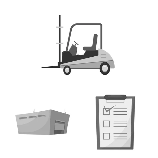 Diseño vectorial de mercancías y letrero de carga. Recogida de mercancías y depósito símbolo de stock para la web . — Archivo Imágenes Vectoriales