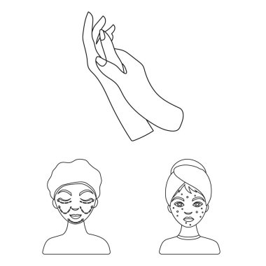 Set koleksiyonu tasarım için cilt bakım anahat simgeleri. Yüz ve vücut sembol stok web illüstrasyon vektör.