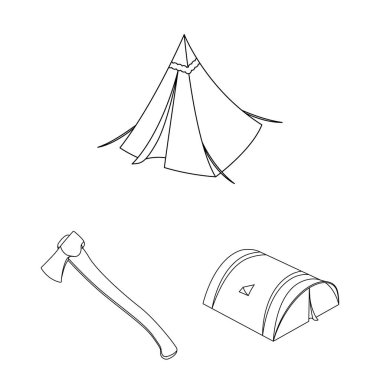 Çadır çeşitleri set koleksiyonu tasarım için simgeleri anahat. Resimde web geçici barınak ve vektör simge stok konut.