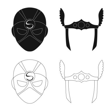 Bir kahraman ve maske işaret tasarım vektör. Kahraman kümesi ve hisse senedi için süper kahraman vektör simgesi.