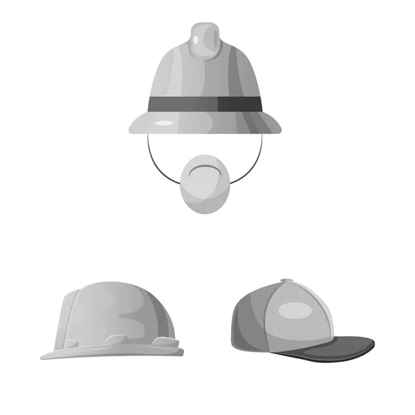 Şapkalar ve kap logosu yalıtılmış nesne. Web için hisse senedi sembolü şapkalar ve aksesuar koleksiyonu. — Stok Vektör