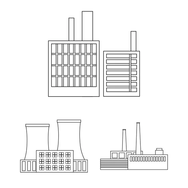 Factory and facilities outline icons in set collection for design. Factory and equipment vector symbol stock web illustration. — Stock Vector