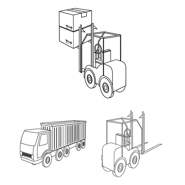 Logistics and delivery outline icons in set collection for design. Transport and equipment isometric vector symbol stock web illustration. — Stock Vector