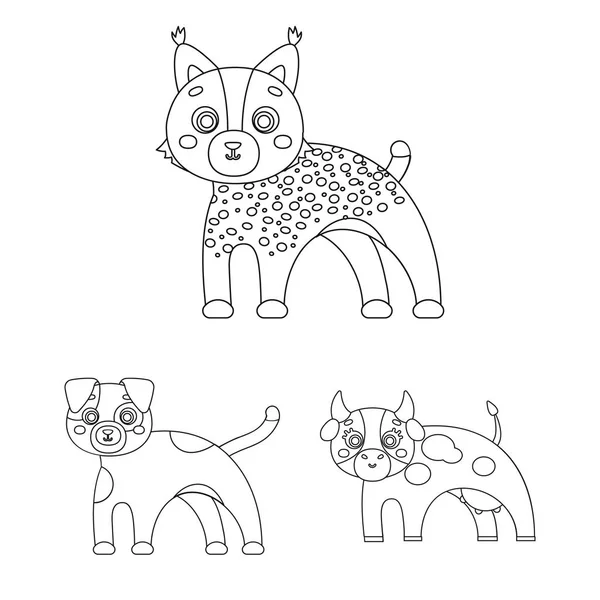 Játék állatok vázlat ikonok beállítása gyűjtemény a design. Madár, ragadozó és növényevő vektor szimbólum állomány honlap illusztráció. — Stock Vector