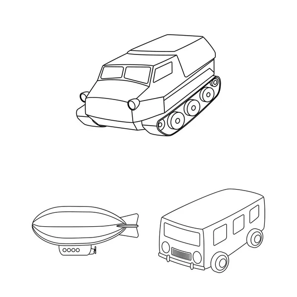 Diferentes tipos de ícones de contorno de transporte na coleção de conjuntos para design. Ilustração da web do símbolo do vetor do carro e do navio . —  Vetores de Stock