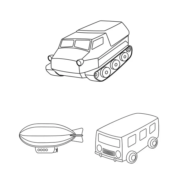 Различные типы иконок контуров транспорта в наборе для проектирования. Векторные символы автомобилей и кораблей . — стоковый вектор