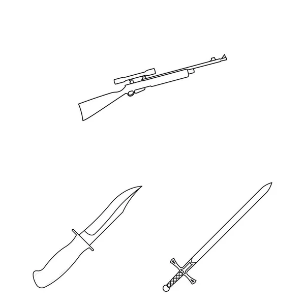 Типы значков очертаний оружия в наборе для обозначения. Огнестрельное оружие и векторные символы оружия . — стоковый вектор