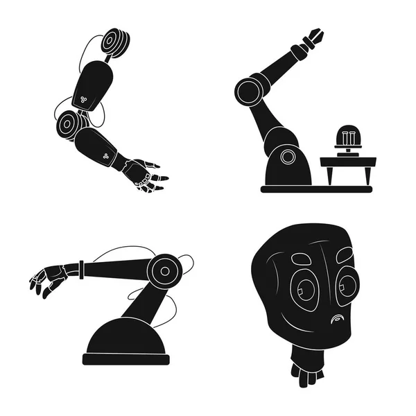 Векторная иллюстрация робота и иконки завода. Набор символов робота и космического запаса для паутины . — стоковый вектор