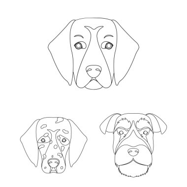 Köpek ırkları set koleksiyonu tasarım için simgeleri anahat. Bir köpek vektör simge stok web illüstrasyon namlu.
