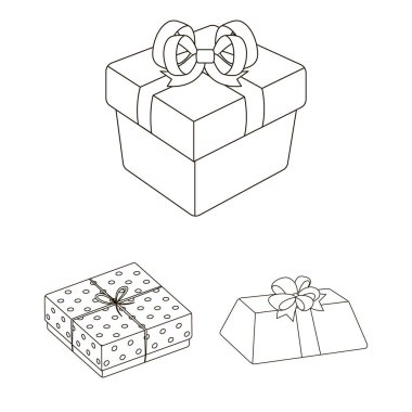 Hediye ve set koleksiyonu tasarım için anahat simgelerini ambalaj. Renkli ambalaj sembol stok web illüstrasyon vektör.