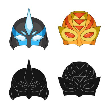 Kahraman ve maske logosu yalıtılmış nesne. Kahraman ve süper kahraman hisse senedi vektör çizim topluluğu.