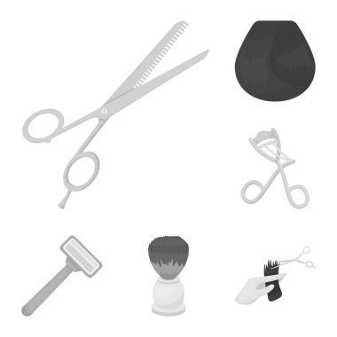 Kuaför ve araçları tek renkli simgeler set koleksiyonu tasarım için. Meslek Kuaför vektör simge stok web çizimi.