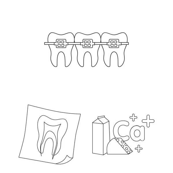 Tandvård disposition ikoner i set insamling för design. Vård av tänder vektor symbol lager web illustration. — Stock vektor