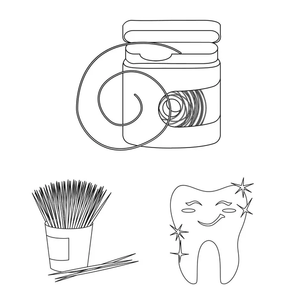 Zahnpflege umreißt Symbole in Set-Kollektion für Design. Pflege der Zähne Vektor Symbol Stock Web Illustration. — Stockvektor