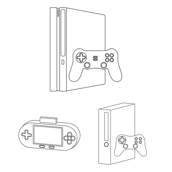La consola de juegos y la realidad virtual esbozan iconos en la colección de conjuntos para el diseño.Game Gadgets vector símbolo stock web illustration . — Vector de stock