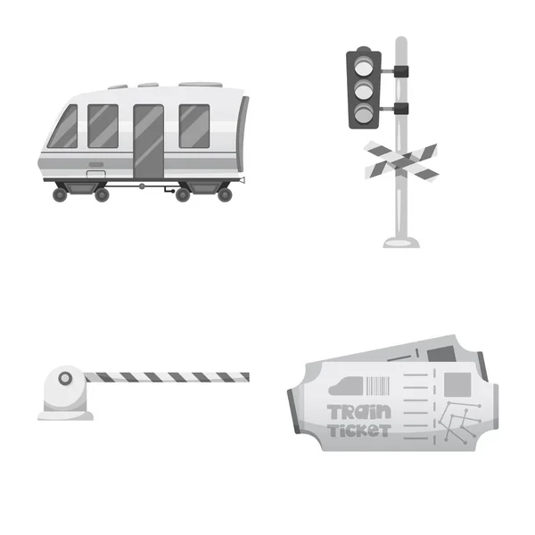 기차 및 역 상징의 벡터 그림입니다. 웹에 대 한 기차 및 티켓 주식 기호 모음. — 스톡 벡터