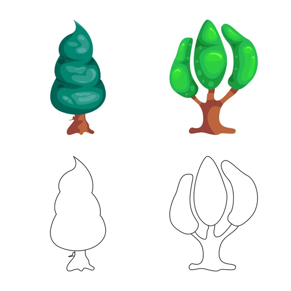 Isolerade objekt av träd och naturen logotyp. Uppsättning av träd och krona aktiesymbol för webben. — Stock vektor