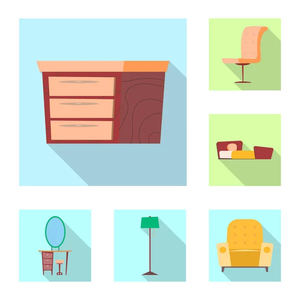 Illustrazione vettoriale di mobili e logo dell'appartamento. Set di mobili e home stock simbolo per il web . — Vettoriale Stock