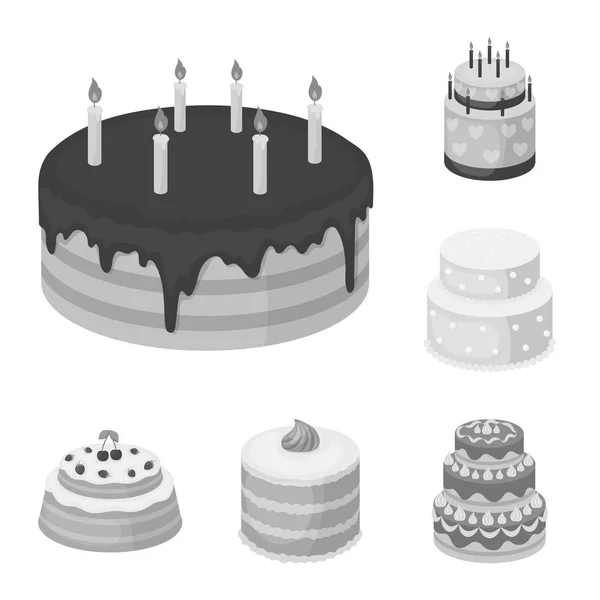 Cake and dessert monochrome icons in set collection for design. Holiday cake vector symbol stock web illustration. — Stock Vector