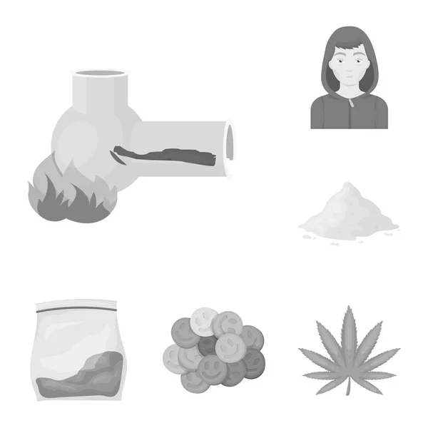 Drug addiction and attributes monochrome icons in set collection for design. Addict and Drug vector symbol stock web illustration. — Stock Vector