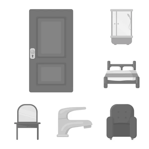 Меблі та інтер'єр монохромні значки в наборі для дизайну. Домашні меблі Векторний символ стокової веб-ілюстрації . — стоковий вектор
