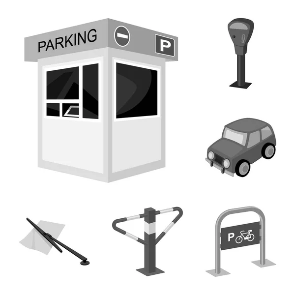 Parkplatz für Autos monochrome Symbole in Set-Kollektion für Design. Ausrüstung und Service-Vektor Symbol Stock Web Illustration. — Stockvektor