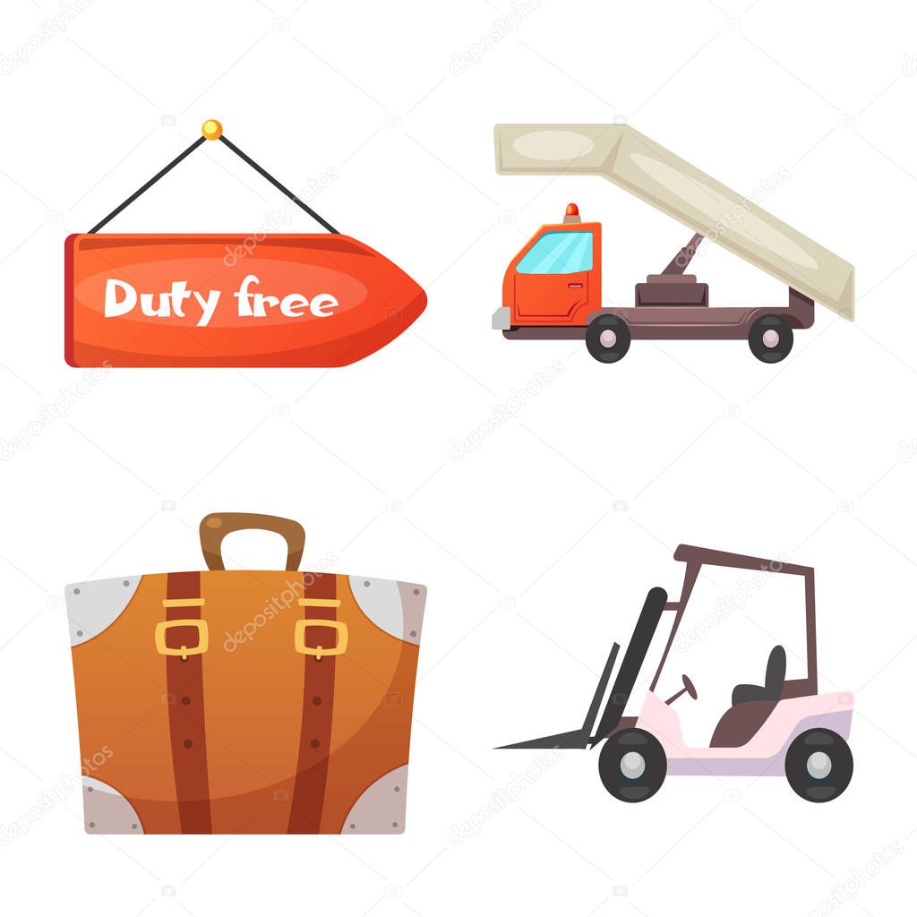 Vector design of airport and airplane icon. Collection of airport and plane stock symbol for web.