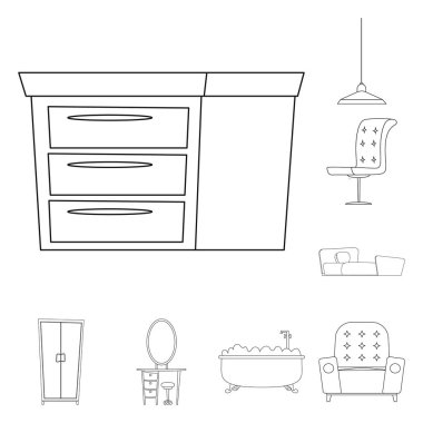 Mobilya ve daire logo vektör tasarımı. Mobilya ve ev hisse senedi vektör çizim.