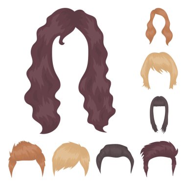 Bıyık ve sakal, saç set koleksiyonu tasarım için simgeleri karikatür. Şık saç kesimi vektör simge stok web çizimi.