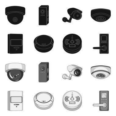 Cctv ve kamera logo vektör Illustration. Web için cctv ve sistem hisse senedi simgesi kümesi.