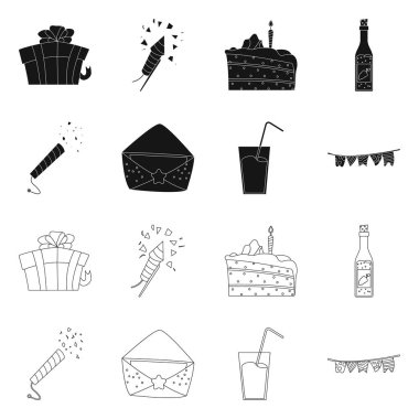 Parti ve Doğum günü simge vektör Illustration. Web için kutlama ve parti hisse senedi simgesi kümesi.
