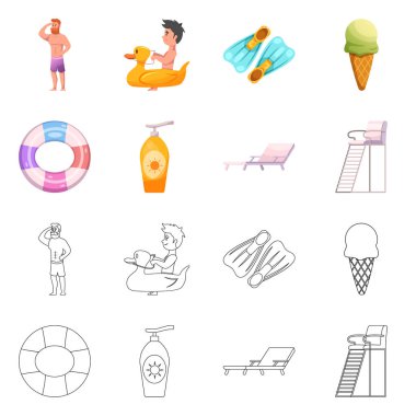 Yalıtılmış nesne havuzu ve yüzme simgesi. Havuzu ve etkinlik hisse senedi vektör çizim seti.