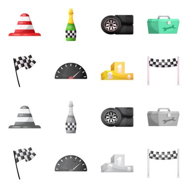 Araba ve ralli simge vektör Illustration. Hisse senedi için araba ve yarış vektör simge kümesi.