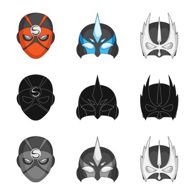 Kahraman ve maske logosu yalıtılmış nesne. Kahraman kümesi ve hisse senedi için süper kahraman vektör simgesi.