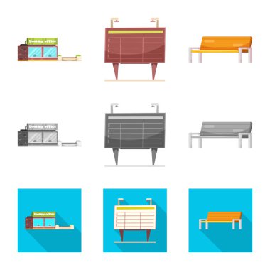 Tren ve İstasyonu sembolü yalıtılmış nesne. Hisse senedi için tren ve bilet vektör simge topluluğu.