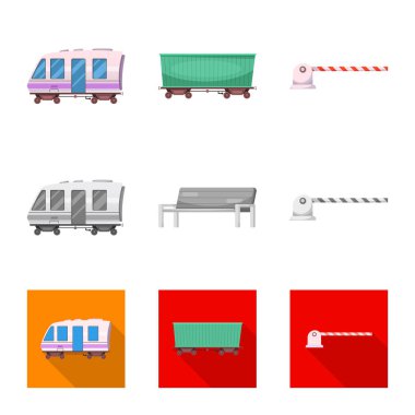 Tren ve istasyon logo vektör Illustration. Hisse senedi için tren ve bilet vektör simge kümesi.