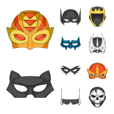 Kahraman ve maske işaret yalıtılmış nesne. Kahraman kümesi ve hisse senedi için süper kahraman vektör simgesi.