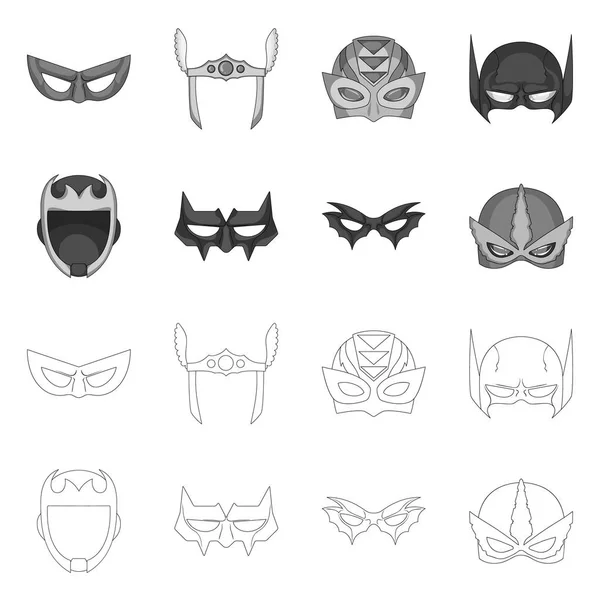 Elkülönített objektum a hős és a maszk ikonjára. Csoportja, hős, szuperhős és tőzsdei szimbólum a web. — Stock Vector