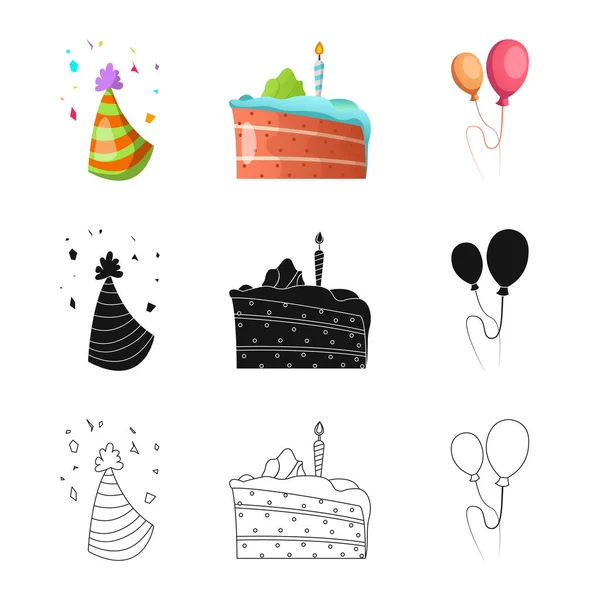Векторная иллюстрация логотипа вечеринки и дня рождения. Собрание праздничного векторного иконки для склада . — стоковый вектор