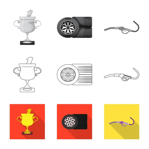 Векторні ілюстрації автомобіля та піктограми ралі. Набір автомобільних і гоночних векторних значків на складі . — стоковий вектор