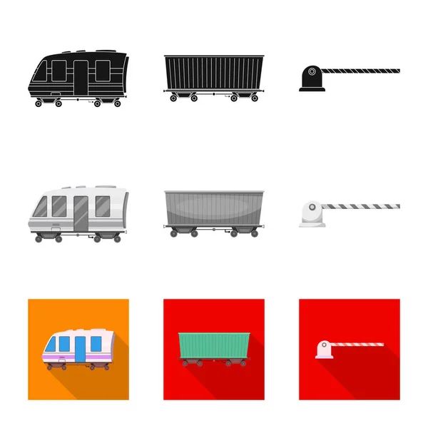 Ilustração vetorial do símbolo do comboio e da estação. Conjunto de ícone de vetor de trem e bilhete para estoque . — Vetor de Stock