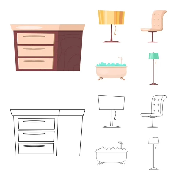 Vektor design av möbler och lägenhet tecken. Uppsättning av möbler och hem lager vektorillustration. — Stock vektor