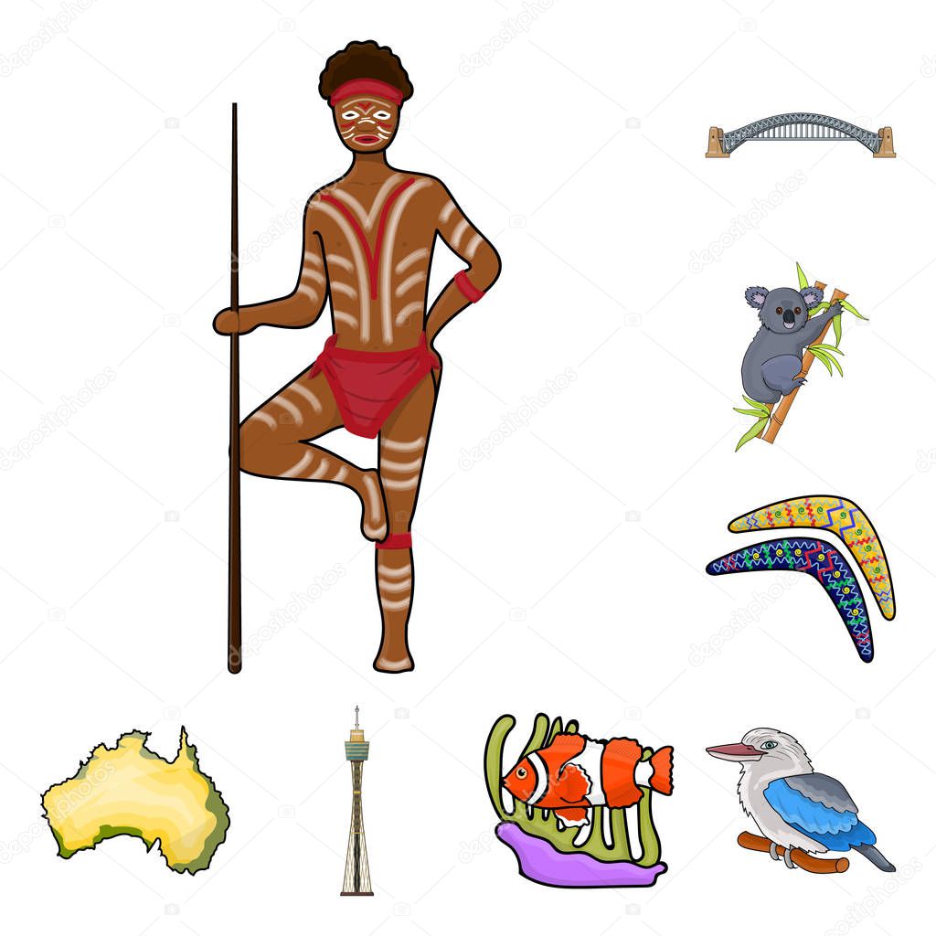 Country Australia cartoon icons in set collection for design.Travel and attractions vector symbol stock web illustration.