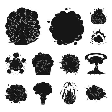 Farklı patlamalar set koleksiyonu tasarım için simgeler siyah. Flash ve alev vektör simge stok web çizim.