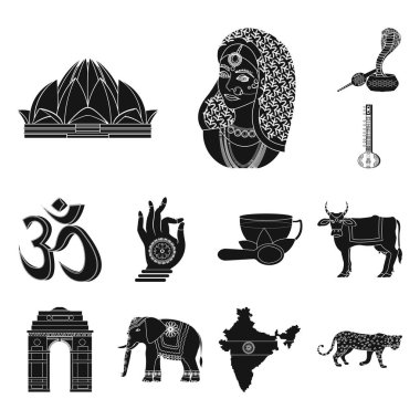Set koleksiyonu tasarım için ülke Hindistan siyah simgeler. Hindistan ve dönüm noktası sembol stok web illüstrasyon vektör.