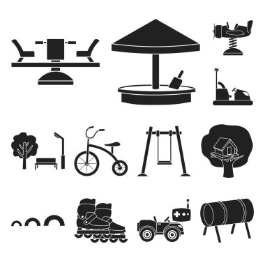 Bahçesi, eğlence siyah set koleksiyonu tasarım için simgeler. Sembol stok web illüstrasyon vektör cazibe ve ekipman.