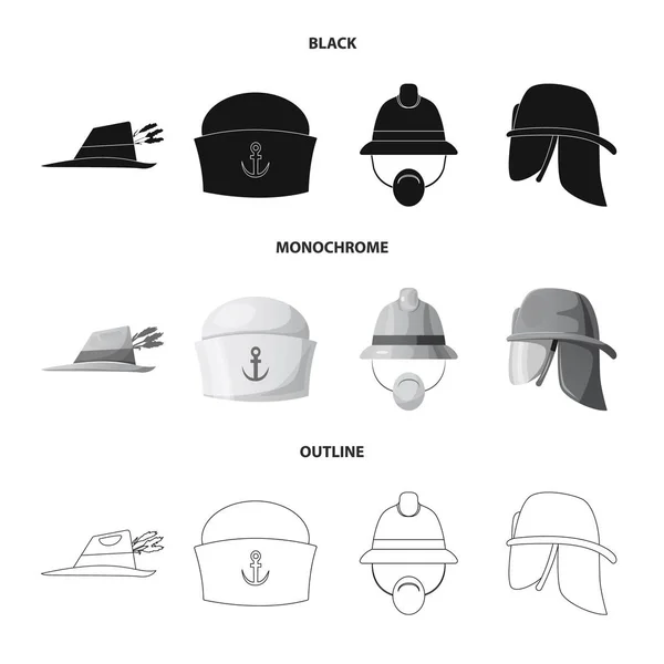 모자와 모자 상징의 벡터 디자인입니다. 웹에 대 한 헤드 기어와 액세서리 주식 기호 모음. — 스톡 벡터